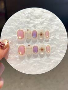 10片装[Athena]Y2K手工美甲贴纸，包含超大猫眼、星座和星星图案，适合女性和女孩。白色美甲贴纸，百搭风格，适合派对和校园妆容，附赠2片果冻胶和1片防滑胶带。 - 彩色 - 查看 14