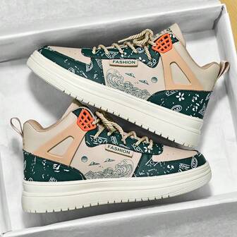 Men's Sneakers 2025 New Casual Sports Shoes, Flat Bottom, Outdoor, Fashion, Non-Slip, Wear-Resistant, Comfortable Lace-Up Shoes, Lightweight, Comfortable, Versatile Casual Sports Shoes (Run Small By One Size) Men's Niche Patchwork Contrast Color Lace-Up Flat Casual Sports Shoes, Versatile Random Printed Pattern, Comfortable Street Style Couple Flat Shoes (Random Logo Letters)