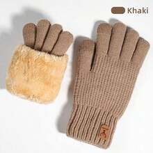 1 Pair Of Knitted Gloves - Elastic Solid Color Simple Style, Warm And Cold-Proof, Outdoor Cycling Touchscreen Gloves, Suitable Daily Use, Mother's Day, New Year, Unisex - Màu Khaki - Xem 3