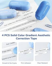Four Candies Aesthetic School Supplies, Gel Pens With Black Ink, Correction Tapes, Pastel Highlighters,Mechanical Pencils, Sticky Notes, Index Post For Bible Study Supplies With Case Stationary - Blue - View 4