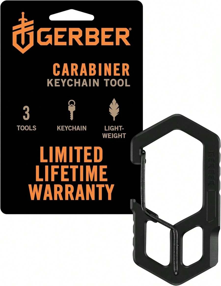 Gerber Multiherramienta y llavero, mosquetón de 3 cámaras, abridor de botellas y abridor de botellas, longitud: 6,1 cm, peso: 18 g, acero inoxidable, negro, 1075355 - Color negro. - Ver 1