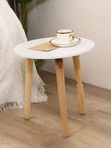 1pc木质大理石纹理圆形边桌，ins风小圆边桌，防水防刮可拆卸咖啡桌，沙发边桌，床头柜，户外咖啡桌 - 彩色 - 查看 2