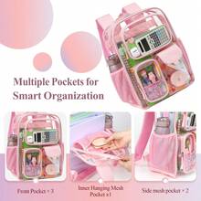Clear Backpack For School – 17-Inch Heavy-Duty Transparent Bookbag With Large Storage Compartments (For Age 12+) - Hồng nhạt 017AAD - Xem 4
