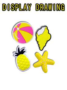 15 件装黄色夏季沙滩系列 PVC 鞋饰，夏季主题鞋点缀，鞋饰图案包括菠萝、冰淇淋、太阳和鲜花。适用于沙滩包、鞋子配件，以及生日、圣诞节、情人节、万圣节派对礼物。 - 夏日沙灘 - 查看 6