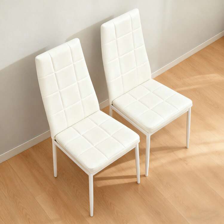 2脚セット PUレザーダイニングチェア ハイバック ボックスステッチデザイン PUレザーダイニングチェア ハイバック ボックスステッチデザイン