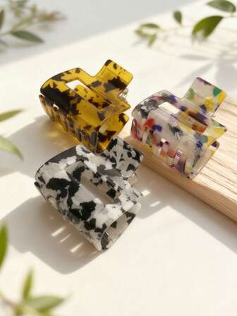 3个装女士醋酸纤维波点方形发夹，简约休闲百搭优雅个性时尚甜美清新塑料材质镂空长方形小发夹，适合日常佩戴造型装饰爪夹冬季发饰