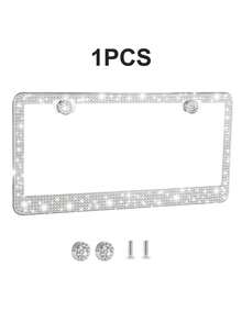 1pc/2pcs Shiny Rhinestone License Plate Frame - Sparkling Crystal Inlaid Stainless Steel Frame With Sequin Screw Caps | Long-Lasting Shine, Unobstructed Design | Fashionable Diamond Car Accessory, Suitable For Men And Women - Style a - View 16
