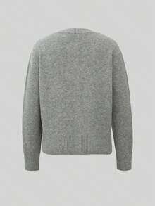 2026 Autumn/Winter New Fashion Shiny Bow Rhinestone Buckle Embellished Daily Date Exquisite Sweet & Cool Home Round Neck Long Sleeve Women's Cardigan Sweater, Halloween Saudi National Day Outfit, Elegant Party, Outing Attire, Graduation Dress, New Year Look, Elegant Ball - Grey - View 10