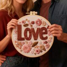 Valentines Day Embroidery Starter Kit Letters Flower Hand Stitch Craft Learning Set Present - Burdeos - Ver 3