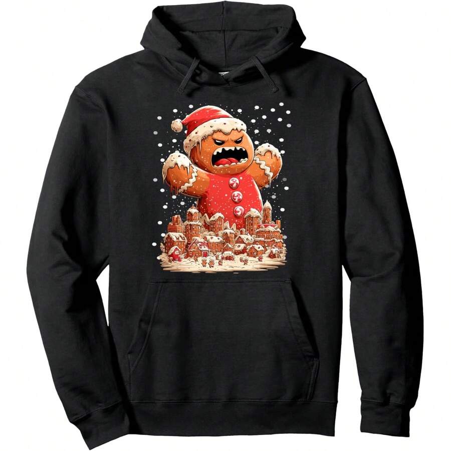 Funny Santa Ggerbread Cookie Snowy Christmas Parody Snow Pullover Hoodie - Multicolor - View 1