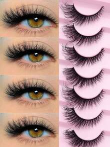 14 Pairs Reusable Cat Eye False Eyelashes, Realistic Mink Fur Texture, Long Tail Self-Liner Effect, Perfect For Photoshoots, Expand Eyes 200% - màu đen - Xem 3