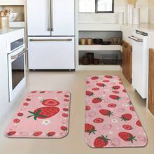 1 Piece Pink Strawberry Kitchen Mat - Fashionable Flannel Material With Vivid Fruit Print, Perfect For Spring And Summer Home Decoration, Kitchen, Bathroom, Entryway, And Living Space, Kitchen Mat (Multiple Sizes/Packages Available) - White - View 4
