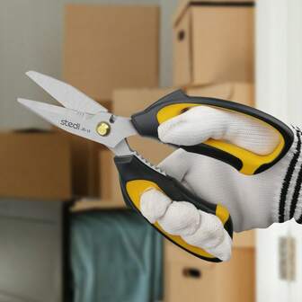 Stedi JD-12 8-Inch Multifunctional Heavy Duty Scissors With Super Hard Stainless Steel Blade & Comfortable Non-Slip Handle For Cutting Cardboard Wires Leather Fabric