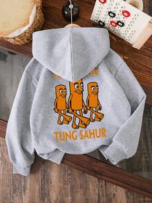 Young Boy Cartoon Pattern Warm Sweatshirt - Grey - View 1