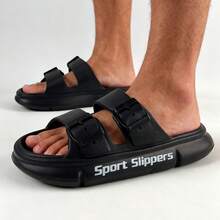 可调节绑带凉拖鞋，EVA模压轻便运动拖鞋，男士休闲日常人字拖 - 黑色 - 查看 8