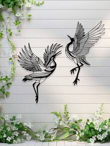 1pc Iron Crane Decoration Set, Crane Bird Decor, Unique Living Room Decoration, Bird Wall Hanging, Outdoor Wall Decor, Large Bird Wall Art - Multicolor - View 2