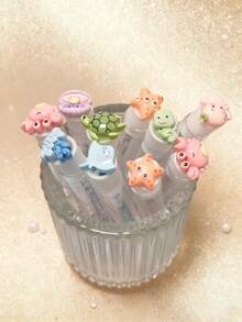 1/3/5/7支装卡通海洋图案睫毛眉刷，便携式管状化妆睫毛刷，睫毛梳和眉毛修整工具 - 彩色 - 查看 3