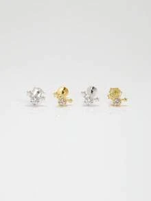 1pc 925 Sterling Silver Flat Threaded Earring, Low Allergy, Suitable For Daily Wear By Men And Women - Three Little Star Earrings - View 2