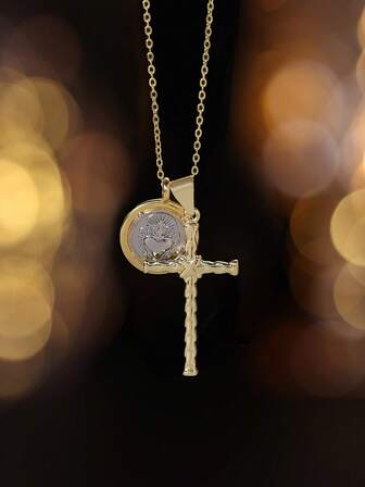 1 pieza Collar del Sagrado Corazón para Mujeres con Colgante de Cruz de Cristo, Accesorios de Fe, Collar de Cruz de Metal Multicapa con Efecto de Goteo de Aceite, Colgante de Cruz Clásico Religioso Adecuado para Regalo de Moda para Amigos, Accesorio de Vacaciones, Collar Glamoroso, Cruz Elegante, Metal Pulido, Cadena Multicapa, Regalo para Creyentes, Regalos Basados en la Fe, Joyería para Mujeres