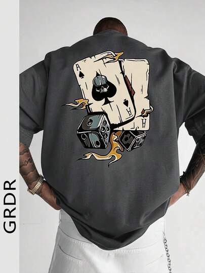  GRDR Men's Personalized Graphic Print Short Sleeve T-Shirt, Comfortable & Breathable, Suitable For Summer, Leading Fashion