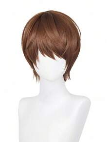 Brown Short Straight Wig For Men, Cosplay Nightmoon God, Realistic Synthetic Hair, Versatile For Anime, Daily Wear, European And American Fashion Wigs