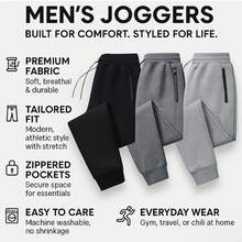 Men's Zipper Pockets Fleece Sweatpants/Joggers Cuffed Bottoms - Black - View 3