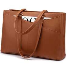 NEWHEY 15.6 英寸防水笔记本电脑背包，带防盗磁扣，大容量 PU 皮革包，适合工作和旅行，可装笔记本电脑、iPad - 彩色 - 查看 3