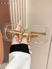 Gafas de plástico cuadradas extra grandes de color champán para mujer, con un marco minimalista y elegante, adecuadas para usar con la computadora, juegos, TV y teléfono móvil - Champán - Ver 2
