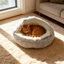 柔软封闭式猫窝带帽宠物洞穴 - 舒适毛绒外壳设计，适合猫咪和小狗 - 彩色 - 查看 7