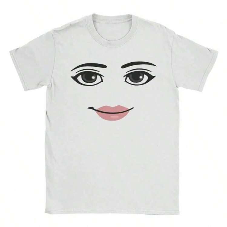 Camisetas gráficas de alta calidad de Robloxs con cara de mujer, meme de juego, camisetas de moda de manga corta para hombres y mujeres, tops unisex, sudadera 100% algodón pesado - Blanco - Añade 8
