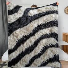 1pc Black And White Zebra Print Tiger Pattern Fleece Blanket, Soft Warm Coverlet Nap Blanket, Suitable For Sofa, Office, Bed, Camping Travel, Multi-Purpose Gift Blanket, Ideal Holiday Gift, Applicable In All Seasons - 彩色 - 查看 5