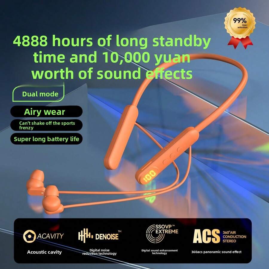 New Arrival Latest Upgraded Orange Neckband Bluetooth Headphones, Audifonos Bluetooth Earbuds Headphones, 4888H Standby, Digital Noise Reduction, 360° Surround Sound, Compatible With IOS & Android - 橘色 - 查看 1