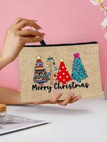 Conjunto de Bolsas de Linho com Estampa de Natal, Design de Padrão de Árvore de Natal, Bolsa Sacola de Linho de Grande Capacidade para Mulheres, Bolsa de Presente Personalizada, Bolsa de Armazenamento de Natal, Bolsa de Transporte e Bolsa de Beleza com Zíper, Adequada para Casamentos, Escola, Compras, Aniversários, Praias, Férias, Feriados. É o Presente Perfeito para Mulheres, Mães, Melhores Amigas, Professoras, Amigas, Madrinhas, Bolsas Grandes, Estudantes e Volta às Aulas, Presentes de Natal