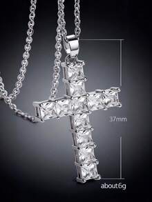 1pc Pink Cross Pendant Necklace Women Men Couple Fashion Zirconia Gold Plated Necklace Party Music Festival Hip Hop Jewelry Gift For Girlfriend Lover