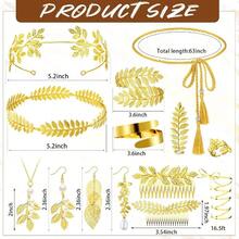 15 Pcs Greek Goddess Costume Accessories Set Golden Laurel Leaf Crown Upper Arm Cuff Coil Bracelet Hair Headpiece Artificial Leaf Drop Earrings Necklace Toga Waist Belt Women Elegant - 經典的 - 查看 4