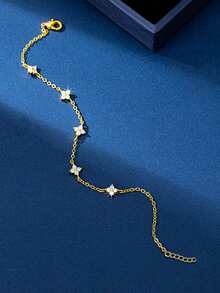 1pc Women's Bracelet, Bohemian Tassel Style, Copper Rhinestone Clover Flower Bracelet, Daily Accessory Gift (Random Clover Bead Count) - Yellow Gold - View 5