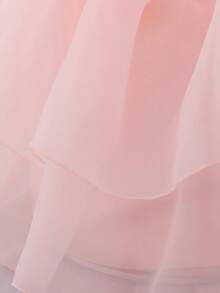 歐根紗和緞面面料嬰兒連衣裙，泡泡袖搭配芭蕾舞裙，優雅甜美，適合戶外活動和聚會 - 淺粉色 - 查看 8