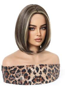 10 Inch Brown Ombre Short Wavy Wig, Dark Roots, Heat Resistant Synthetic Wig, Suitable For Women's Daily Wear, School, Music Festivals, Also Can Be Used As Graduation Or Holiday Gift, Exquisite Accessory - Brown - View 5