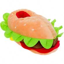 Hamburger Slippers - Plush Cheeseburger Slippers Novelty House Shoe - Medium + Multi Color - View 1