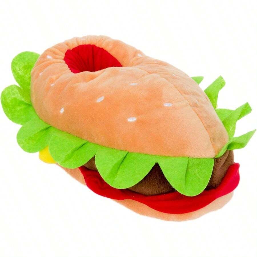 Hamburger Slippers - Plush Cheeseburger Slippers Novelty House Shoe - Medium + Multi Color - View 1