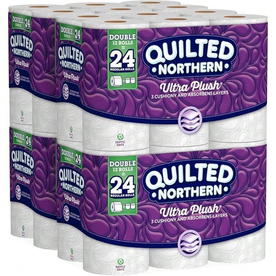 Quilted Northern Ultra Plush® 3-Ply White Toilet Paper - Premium Luxuriously Soft Bath Tissue, Highly Absorbent & Durable 3-Ply Design, Septic- & Clog-Resistant, Gentle On Sensitive Skin, Dermatologist-Tested & Hypoallergenic, No Harsh Chemicals, FSC-Certified  Bathroom Tissue, Family- For Daily Use, Ideal For Home, Office, Hotel & RV, Trusted Quilted Northern Quality, Long-Lasting Regular Rolls, Compatible With All Toilet Systems, Soft Yet Resilient Bath Essentials, Quick-Absorbing & Tear-Resistant, Crisp White Toilet Tissue For A Clean Aesthetic, Spa-Like Bathroom Experience, Premium 3-Ply Ultra Plush Toilet Paper Rolls, Reliable For Everyday & Commercial Use - Default - View 1