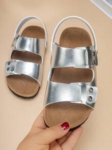 New Spring/Summer Fashion Children Sports Sandals, Leather Belt Double Buckle Design, Boys Casual Outdoor Beach Sandals - Silver - View 3