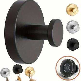 Easy-Install Black Stainless Steel Suction Cup Hook - Waterproof, Wall-Mounted Towel & Robe Hanger For Bathroom, Kitchen, Glass Doors, Mirrors, Tiles - Brushed Finish, Fashion Style