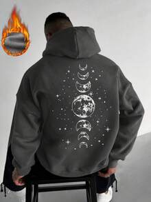 Áo Hoodie Nam Zrgoth, Áo Hoodie Phong Cách Đường Phố Mỹ Thu Đông Mới với Họa Tiết Vũ Trụ, Lót Lông Cừu. - Màu xám đen - Xem 4