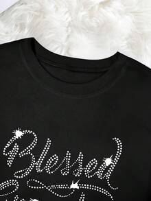 2025 New Sweatshirts " Grandma" Round Neck Sweater With Shiny Letters For Women - 100% Polyester, Dazzling Design And Machine Washable, Ideal For Autumn And Winter Loose And Comfortable - 黑色 - 查看 3