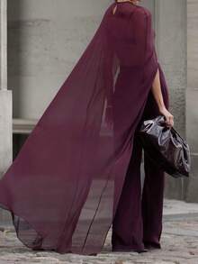 Women High Low Cape Chiffon Shawl Capelets Bridal Bridesmaid Cover Up Poncho Omen Chiffon Shawl Cape Mesh Sheer Poncho Top Capelets For Evening Dress Shawl Wraps Cover Up Wedding Party - Màu Đỏ Sâu - Xem 6