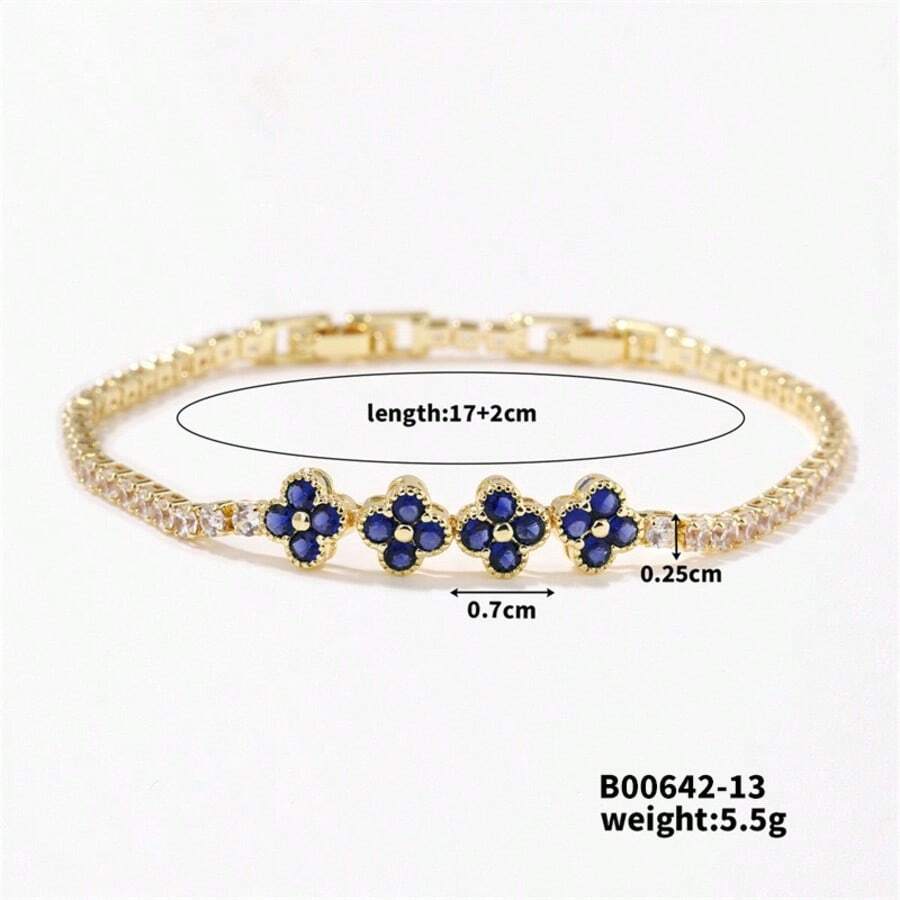 Colorful Zirconia Shiny Copper Bracelet, Suitable For Daily Wear - Royal Blue - View 1