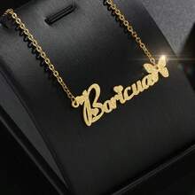 Customized Cursive Name Necklace, Stainless Steel Exquisite Personalized Collarbone Chain, Women's Gift - Frosted Gold - View 3