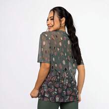 Women's Printed Tulle Blouse/Shirt, Lightweight And Stylish, Perfect For Layering, Fitness, And Modern Casual Looks. Oversized Shirt. - 冬日花園 - 查看 10