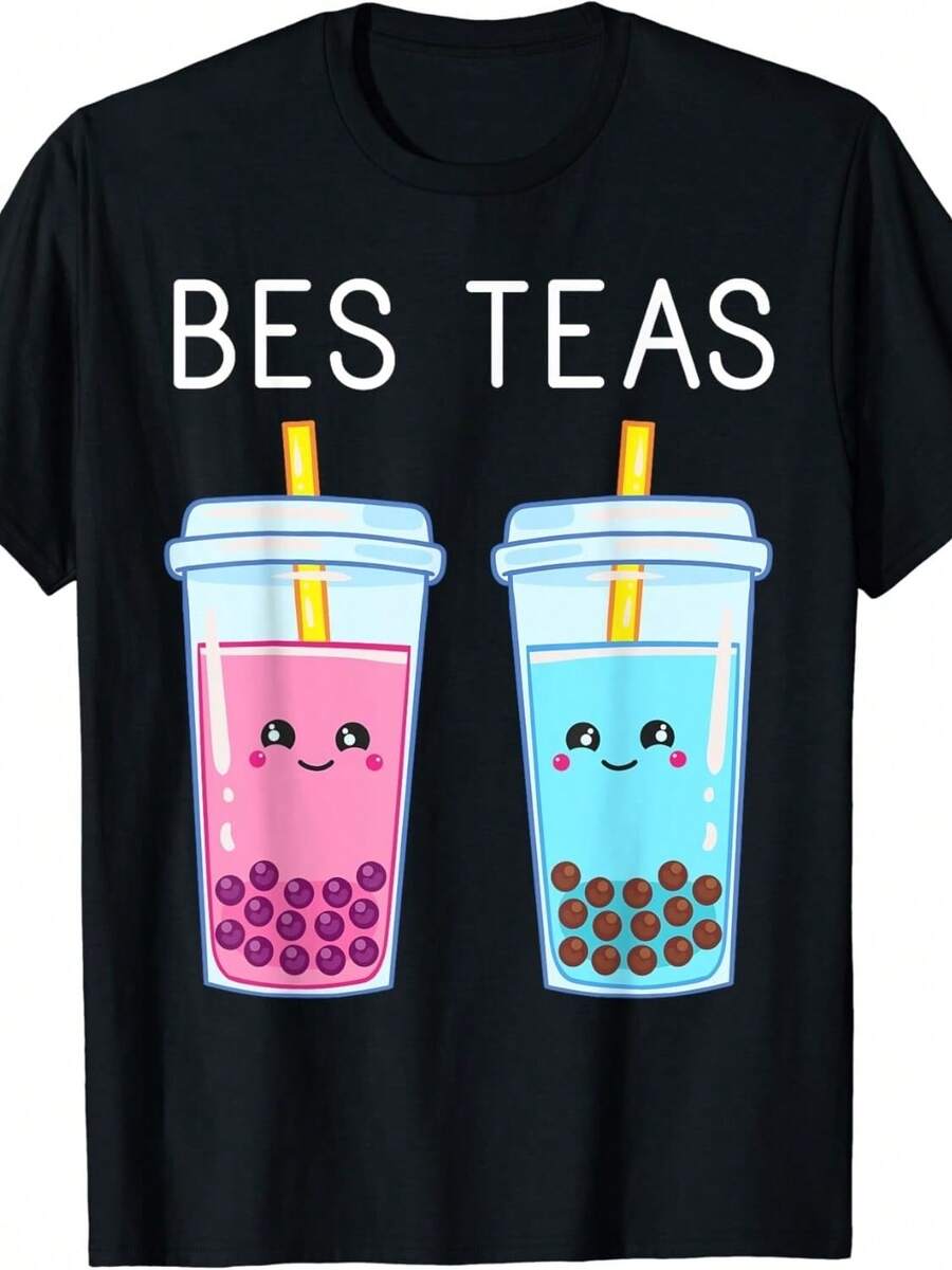 Bubble Tea Ba Tapioca Pearls Milk Drink Kawaii Friend Gift Uni T-Shirt - Black - View 1